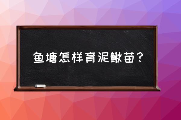 刚投放泥鳅苗喂什么 鱼塘怎样育泥鳅苗？